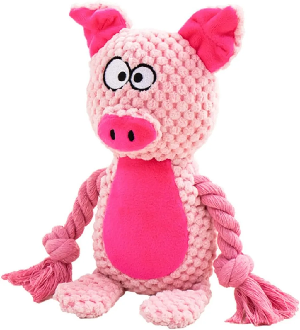 Dog Toys Dog Squeaker Toys With Crinkle Paper Stuffed Animal Dog Plush Chewing Toy Cotton Rope Interactive Toys For Puppy Small Middle Dogs - Pig