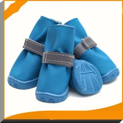 New Reflective Strappy Dog Shoes Puppy Rain Boots - Blue - View 1