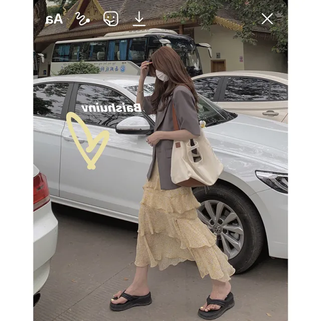 Chiffon Temperament High Waist A line Green Mid length Skirt Yellow - Shop at LoveMi