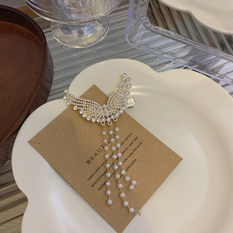 Women's Hair Clip With Diamond Angel Wings