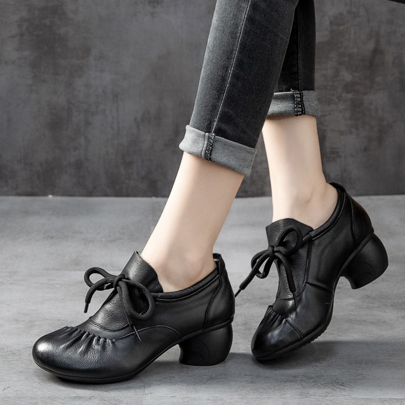 Vintage Fold Leather Deep Mouth Women's Shoes