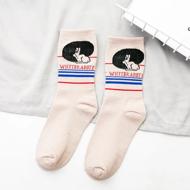 Socks Trendy Tube White Rabbit High top Cotton Socks Khaki - Shop at LoveMi