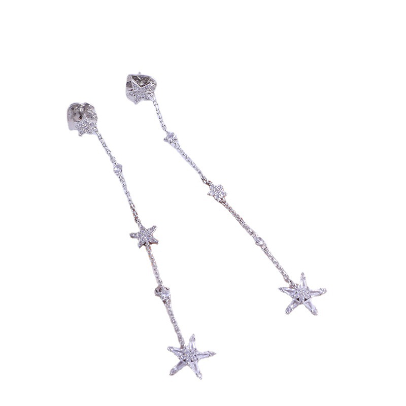 Five-pointed Star Inlaid Zircon Long Chain Earrings