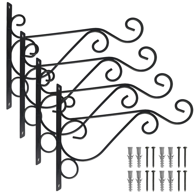 4X Heavy Duty Garden Metal Hanging Basket Brackets Plant Hanger Hook Wall Decor — image 5