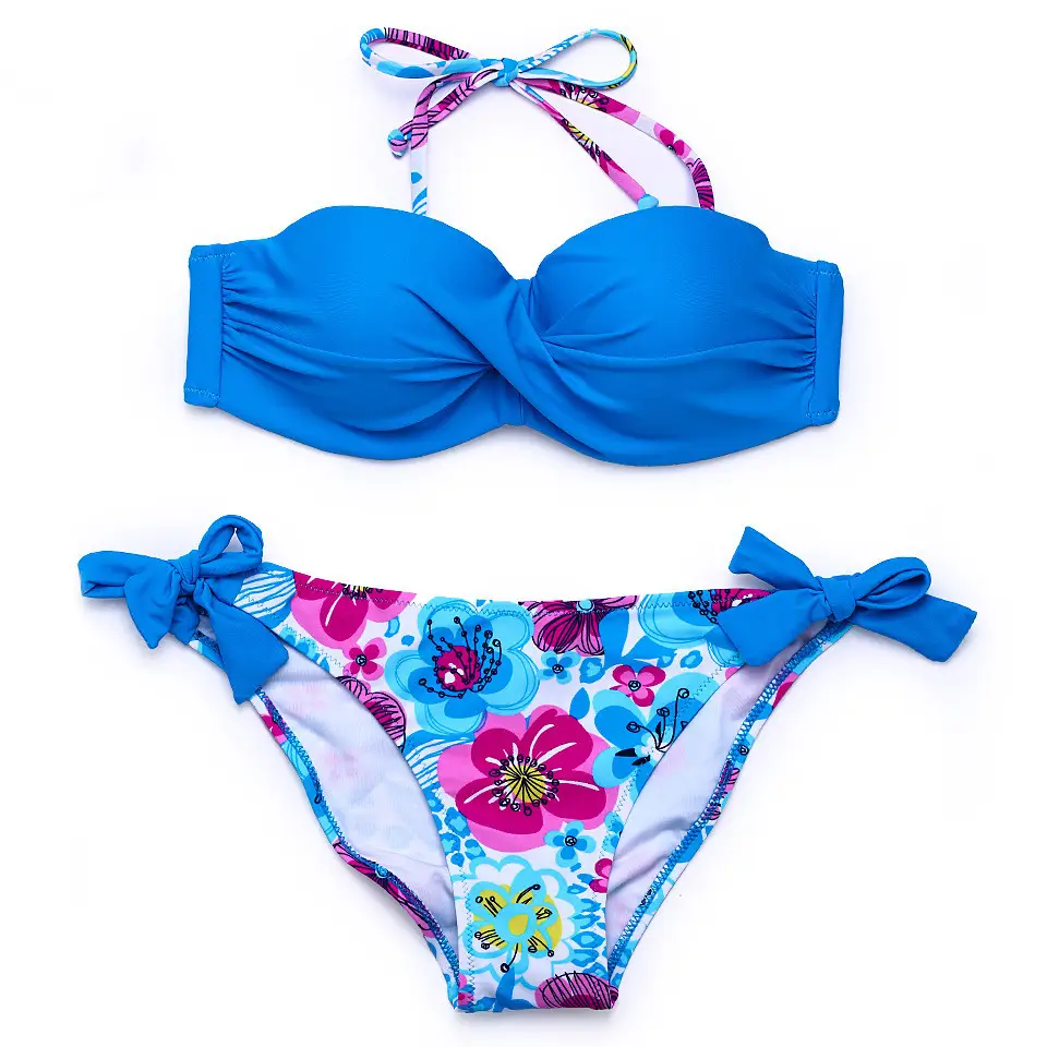 Elegant Solid Color Temperament Patchwork Push Up Cross Bikini