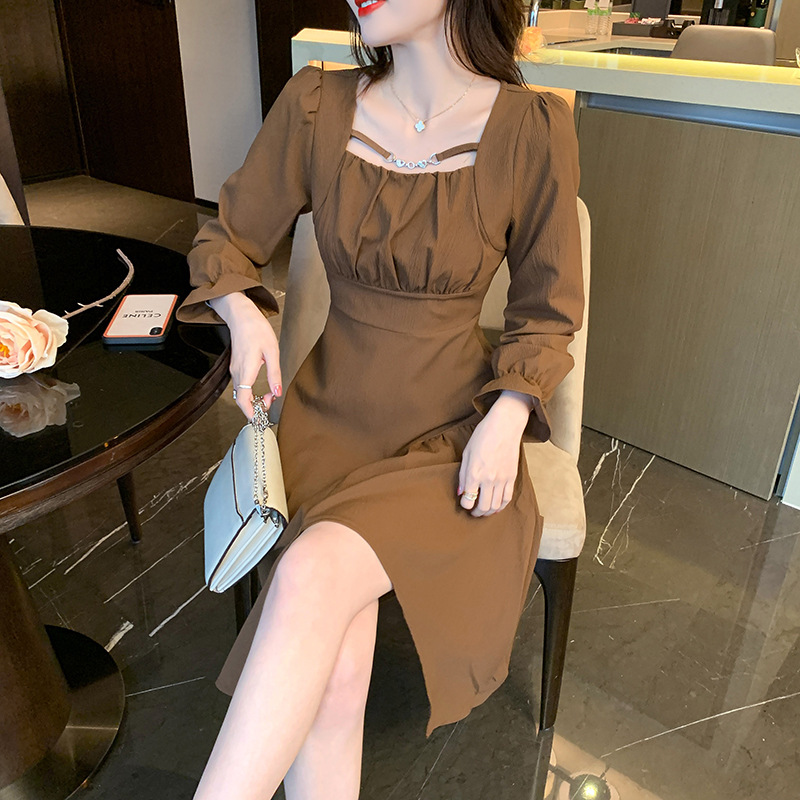 Title 4, French Vintage Square Neck Temperament Dress Hi...