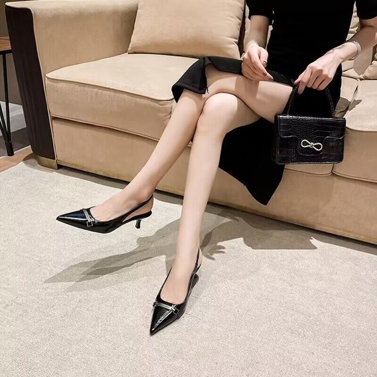 French Style Low Heel Sandals For Women Summer 2025 Spring Black Pointed Toe Kitten Heel Pumps Elegant High Heels