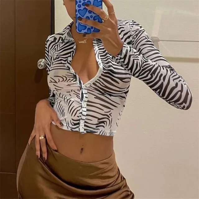 Skinny Short Perspective Long Sleeve Shirt White - Shop at LoveMi