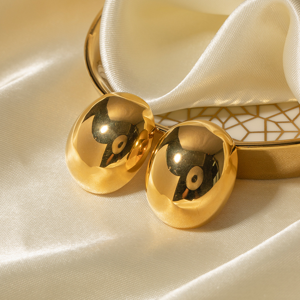 Women's Fashion 18K Gold Stainless Steel Oval Earrings