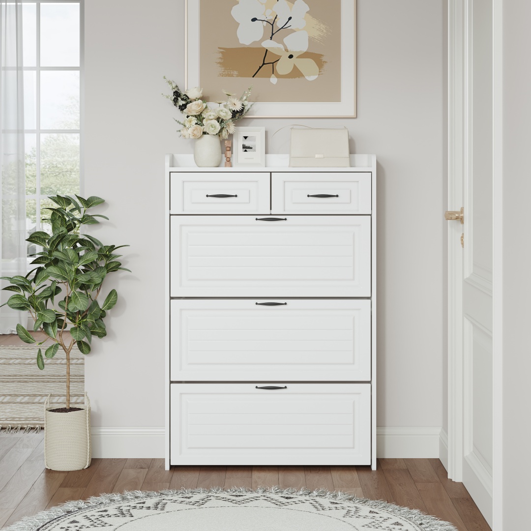 New Wooden Shoe Cabinet, 3 Doors And 2 Drawers, Equipped With Hangers And Spacious Storage Space