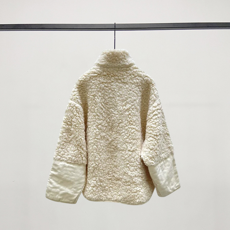 Stitching Lamb Plush Zipper Half-high Collar Fleece Sweater Coat