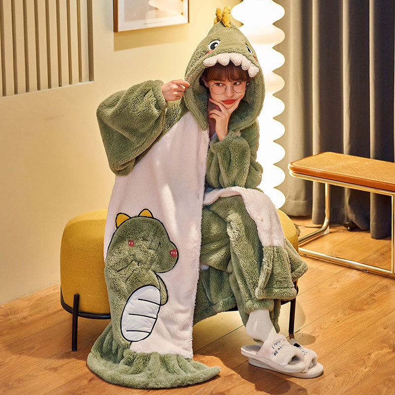 Title 6, Cute Long Flannel Home Service Suit Dinosaur