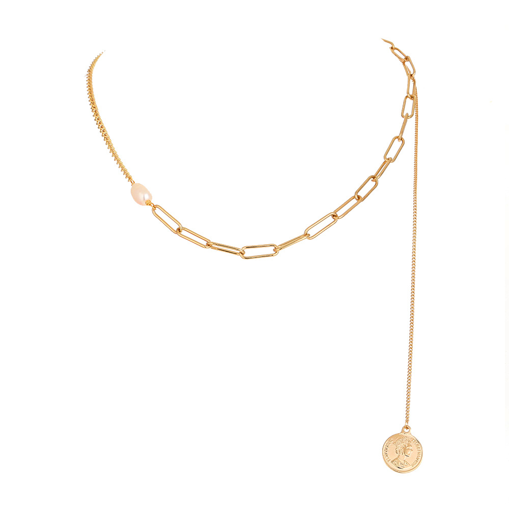Queen's Portrait Long Pendant Necklace Rice Beads
