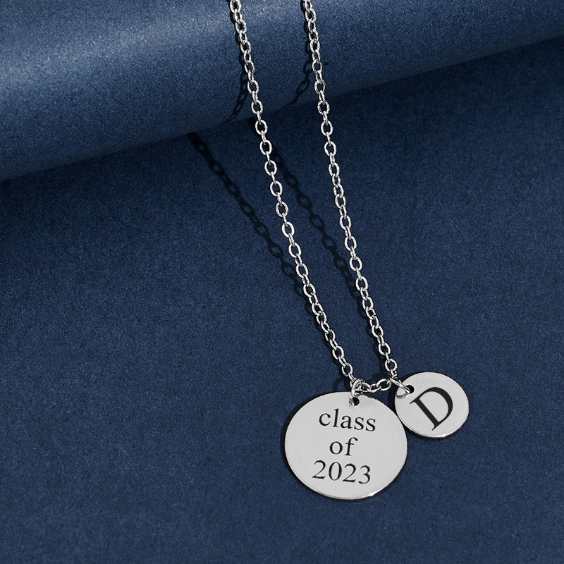 Stainless Steel Class Of 2023 Initial Letter Pendant Graduation Necklace