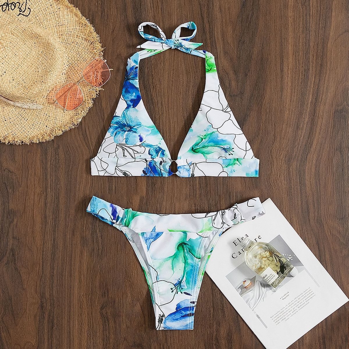 Floral Print Lace Up Bikini Women's Split Swimsuit - Image 2