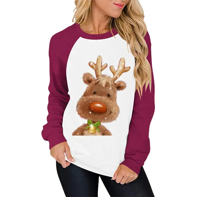 Creative Printed Casual Raglan Women's Sweater Color Matching Style16 L - Shop at LoveMi