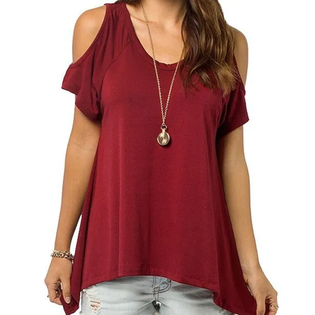 Winter Women's Pure Cotton One Shoulder Short Sleeve Wine Red - Shop at LoveMi