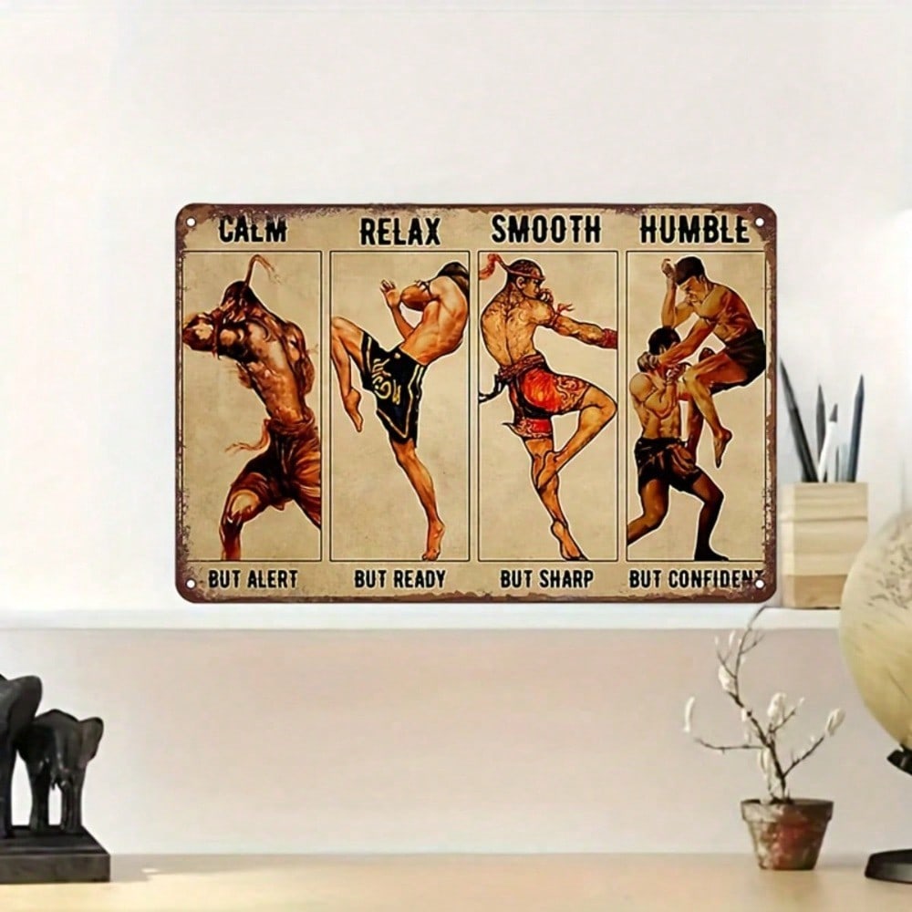 Vintage Muay Thai Metal Sign Wall Art 8x12, Inspirational Martial Arts Decor
