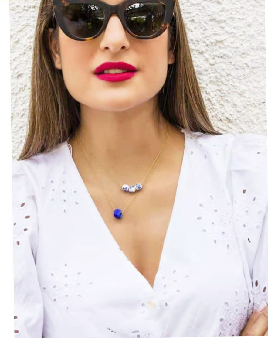 Temperament Blue And White Porcelain Bead Necklace Women