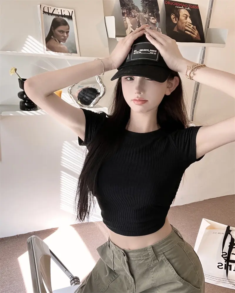 Button Pleated Summer Student Straight Wide-leg Pants Female