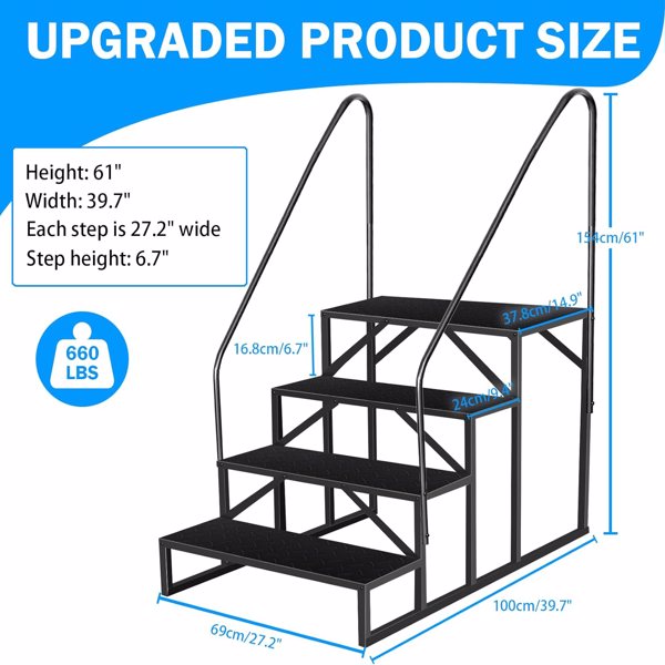 RV Step Stool,4 Step Ladder,Hot Tub Steps With Handrail,Portable Pool Ladder,660Lbs Heavy Duty Ladder Shelf Outdoor Mobile Home Stairs For Camper-Porch-SPA Pool-Pet Stairs — foto 3