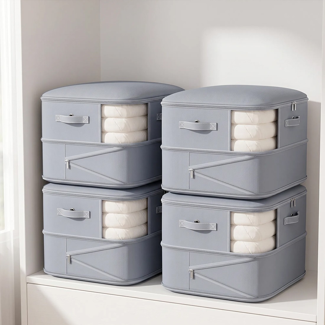 4x Clothes Storage Bags With Zips Bedroom Large Collapsible Box Bedding