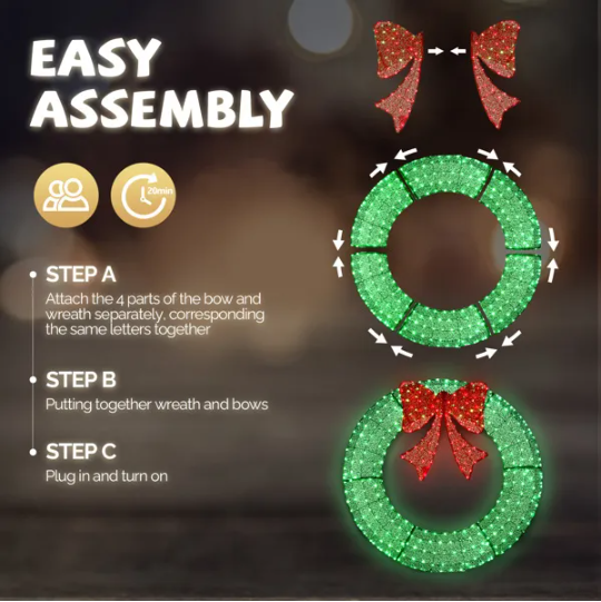 60in Pre-Lit Outdoor Christmas Wreath Decoration, LED Metal Holiday Decor For Home Exterior, Garden W 400… image 2