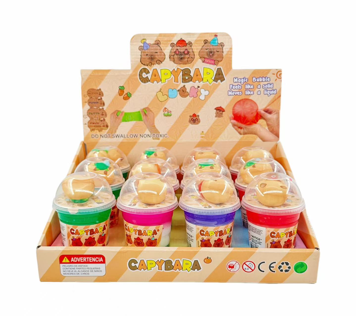 Capybara Figurine Gradient Slime Cup 180g, Cute Capybara Toy, Dual-Color Crystal Slime Kids Stress Relief Toy