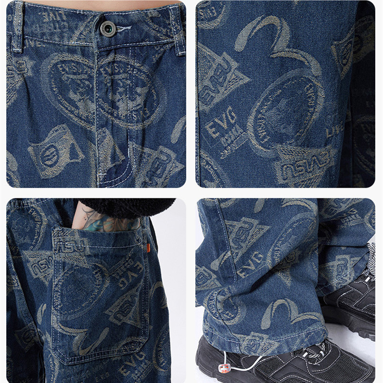 Title 9, American High Street Hip Hop Jacquard Denim pan...