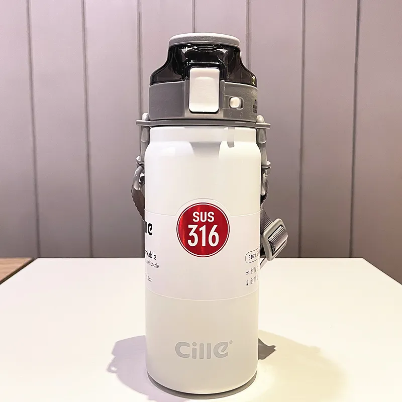 Men's And Women's Stainless Steel Portable Outdoor Cup With Straw - White