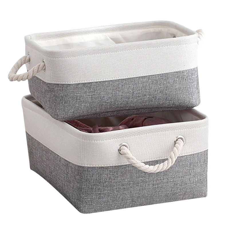 Foldable Large Canvas Storage Fabric Baskets Cotton Rope Handle Box Cube Cloth — image 4