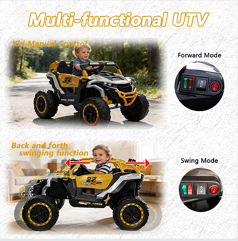 Ride On Models Truck Car 12V Kids Electric Vehicles, Remote Control, Front & Rear Shock Suspension, 2 Seater UTV, Flashlights And A Built-in Music Player, For Age 3-6 Years Old