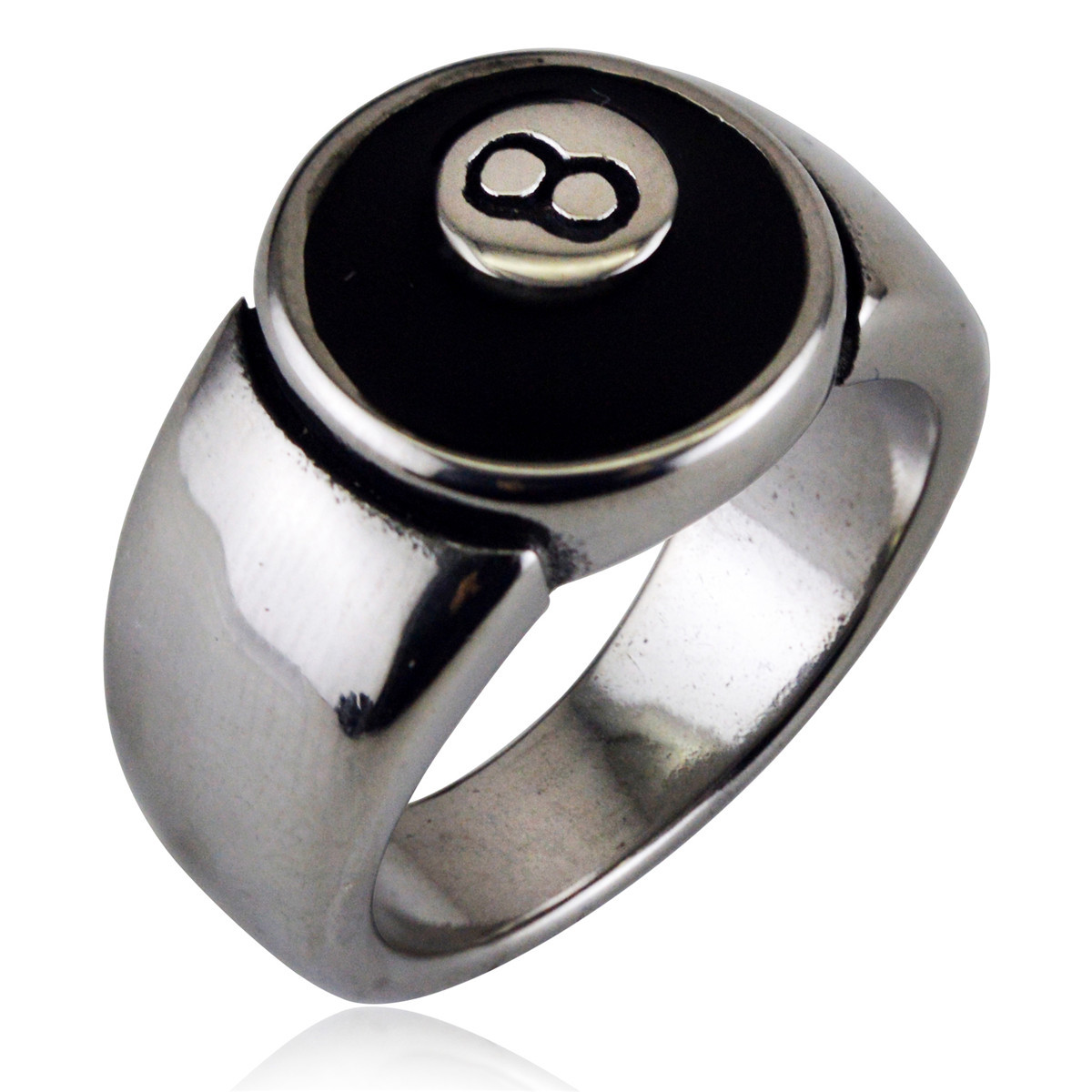 Vintage Titanium Steel Ring Dripping Oil Billiard 8-ball Personality