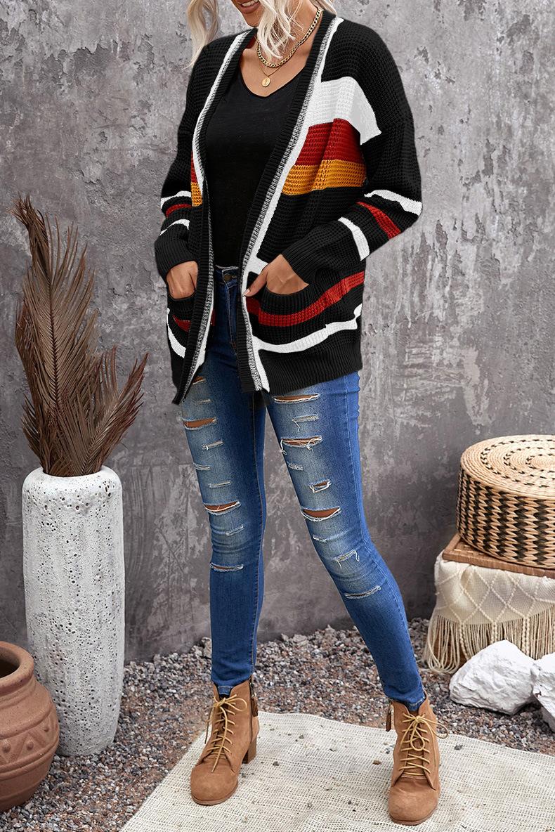 Casual Women's Loose Long Sleeve Striped Jacket