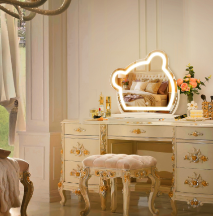 Bear LED Vanity Makeup Mirror Cute With Light Strip Touch Sensor Color Adjustable White Metal Removable Cosmetic 5