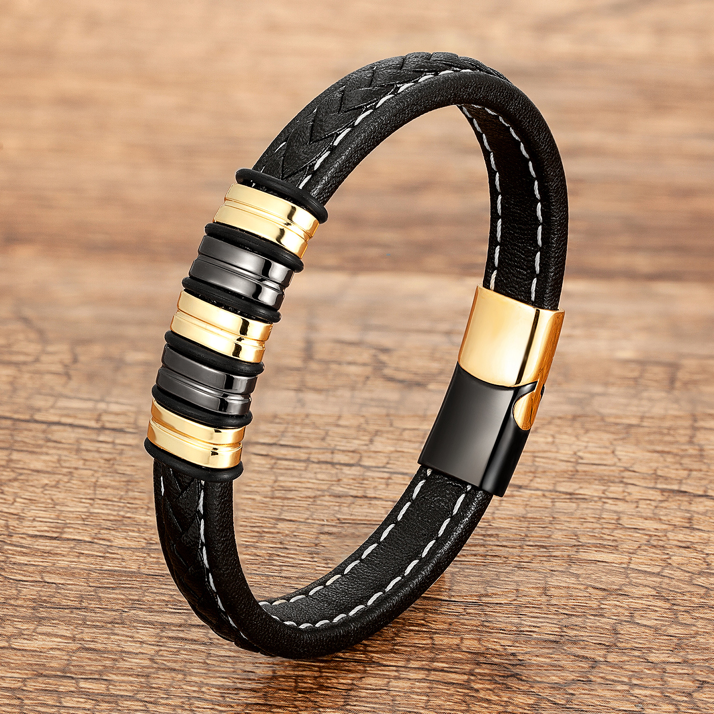 Simple Casual Metal Single-layer Leather Cord Braided Bracelet