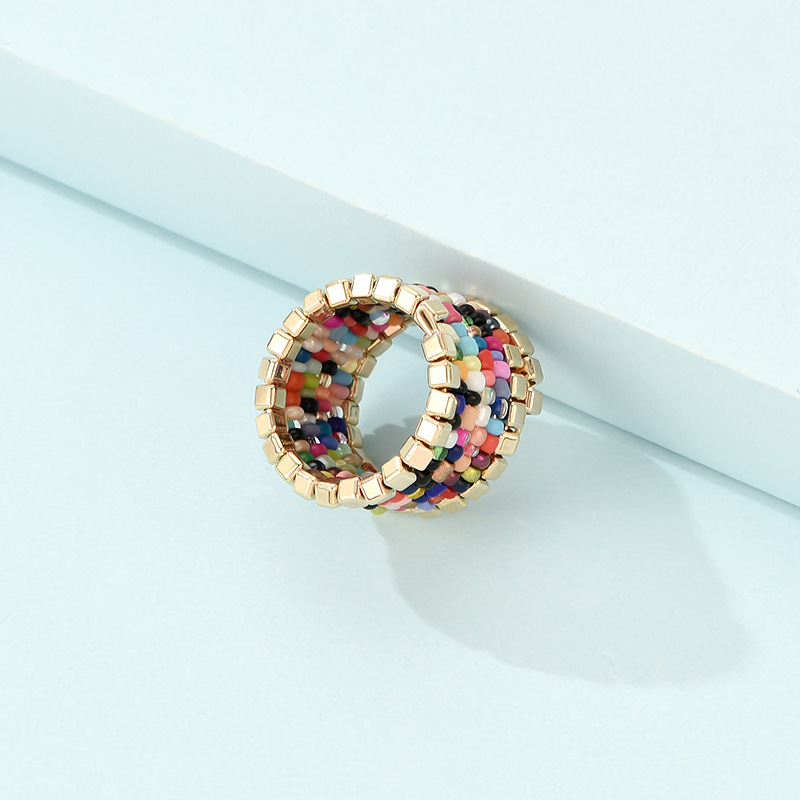 Multi-layered One-piece Ring With Colorful Rice Beads