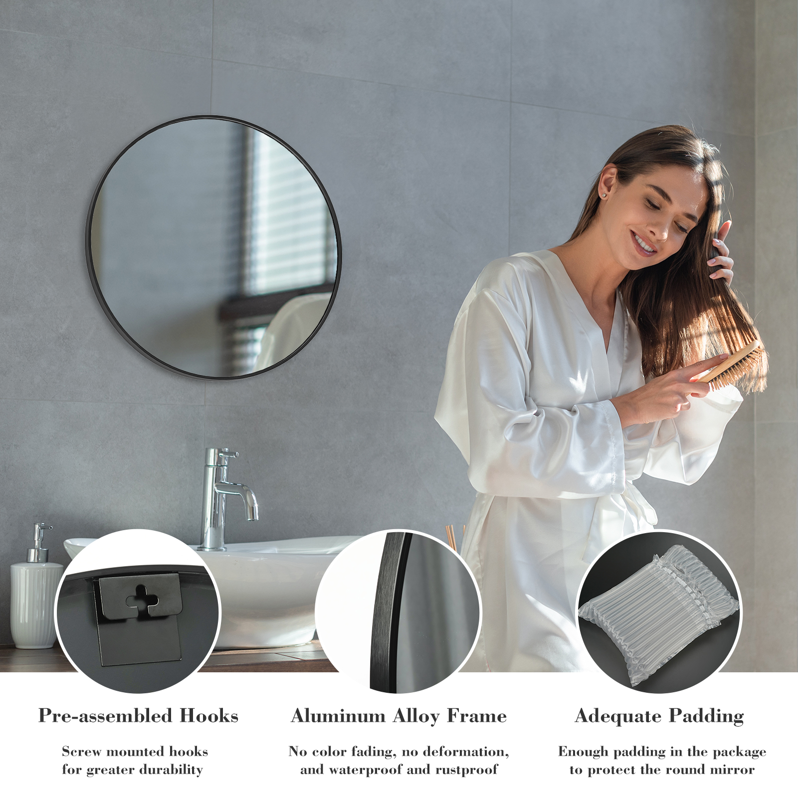 Black Circular Wall Mirror 20 Inches — foto 6