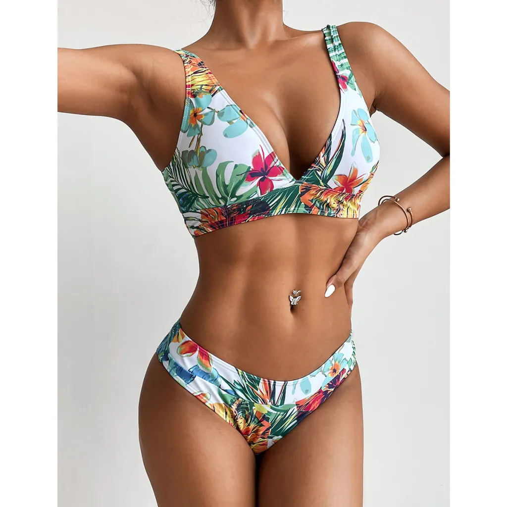 Fashion Sexy European And American Print Split Swimsuit - White