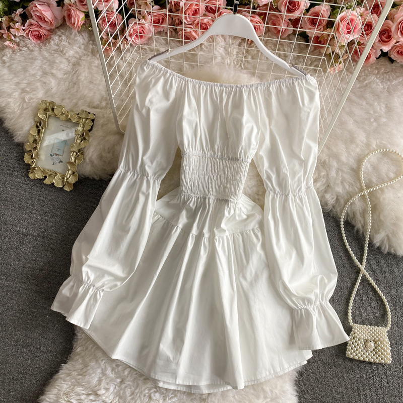 Slim Thin Temperament  Waist Long-sleeved A-line Skirt