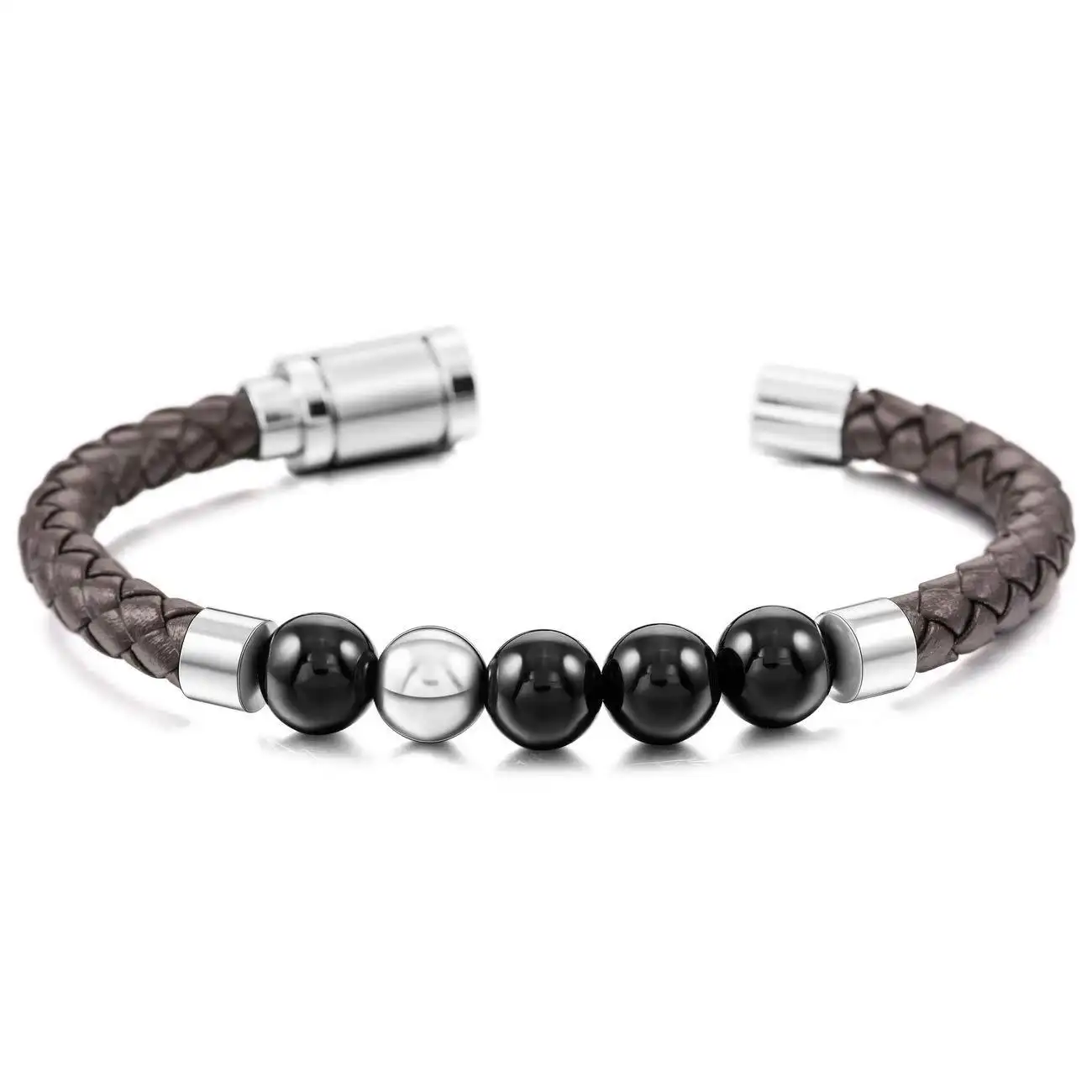 Stainless Steel Magnetic Buckle Natural Stone Leather Bracelet