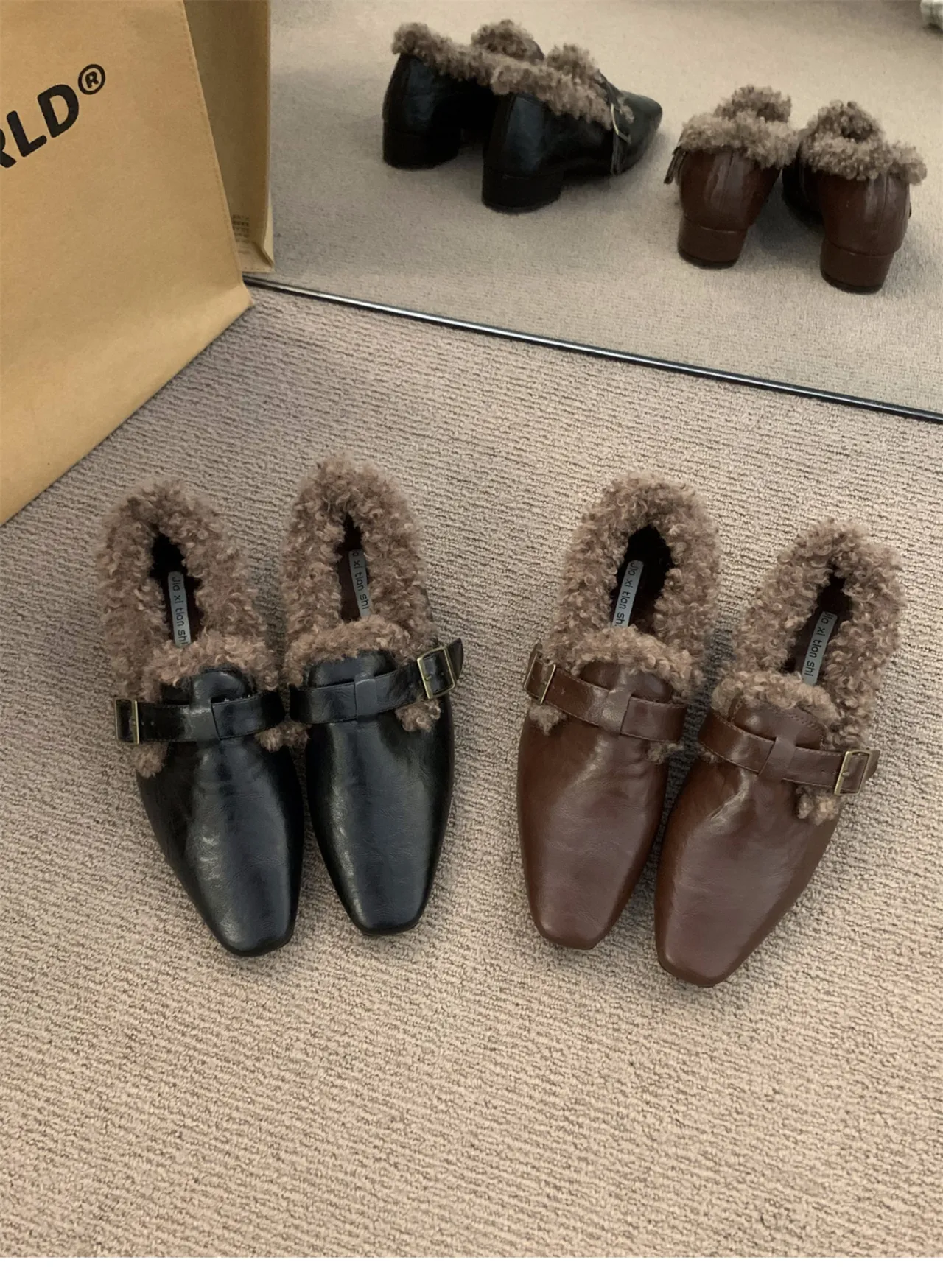 Block Heel Mary Jane Women Shoes Fleece