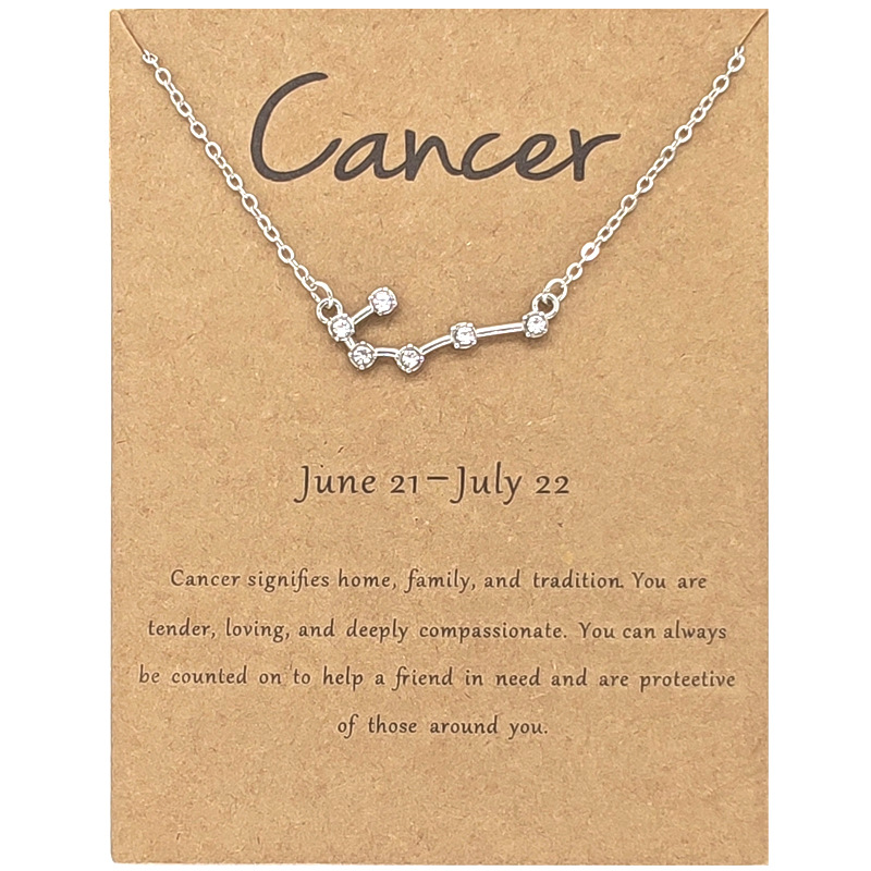 Twelve Constellation Diamond Necklace Ins Brown Card Rhinestone Clavicle Chain
