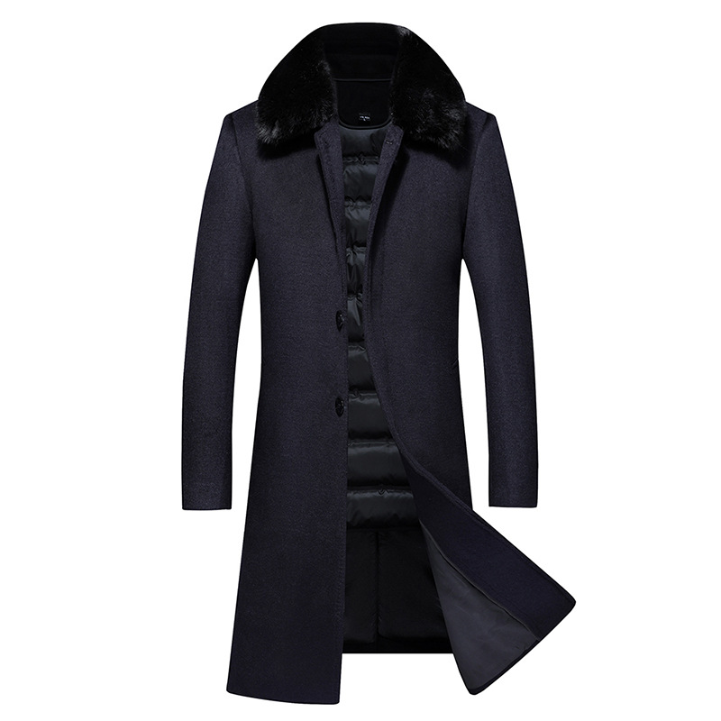 Middle-aged And Elderly Men's Long Down Jacket Woolen Coat