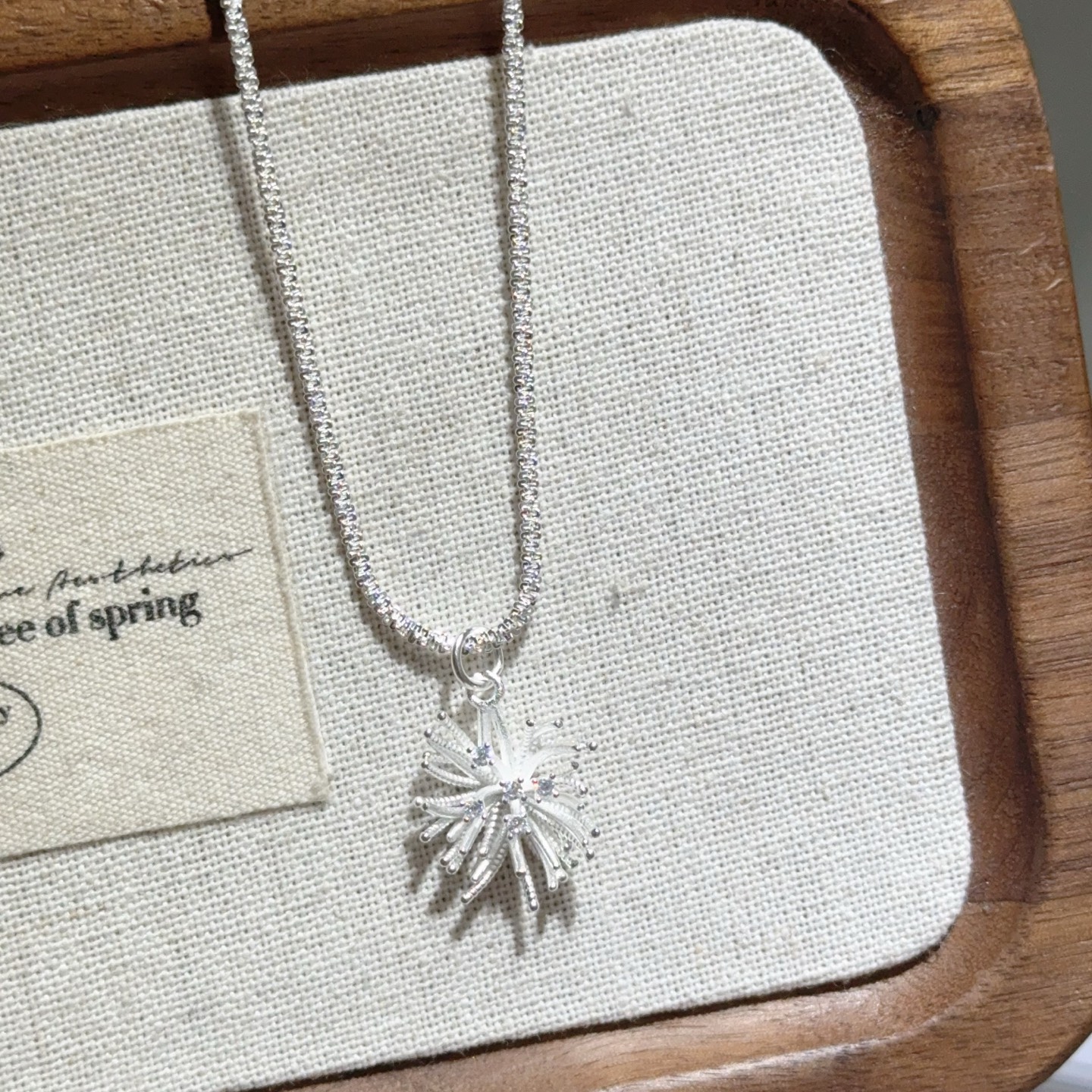 1pcs 999 Sterling Silver Sparkle Fireworks Necklace, Minimalist Chic Style, For Daily Office Wear & Casual Outfits