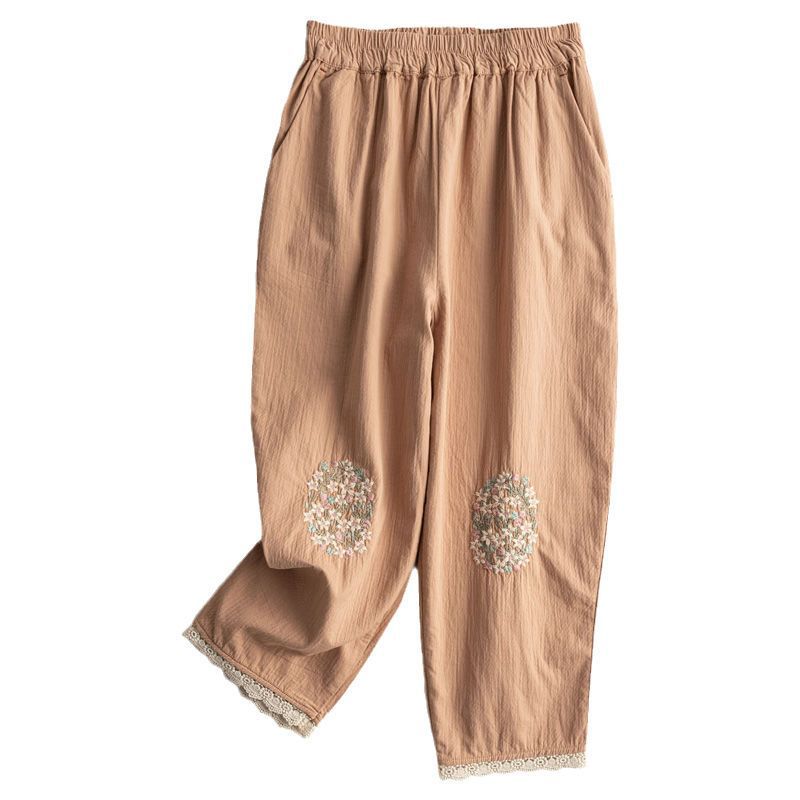 Title 5, Cotton And Hemp Embroidery Casual Pants Female ...