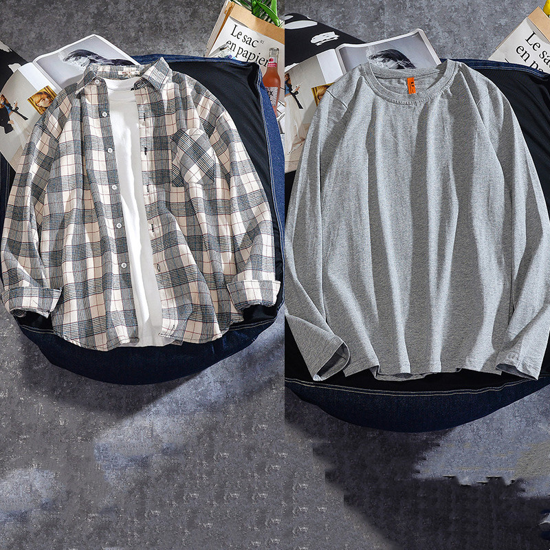 Spring And Autumn Ins Plaid Shirt Men's Long Sleeve