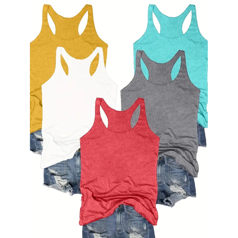 Women’s 5-Pack Racerback Tank Tops Summer Casual Sleeveless Crew Neck Basics Vest