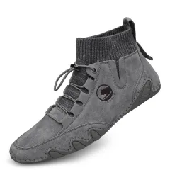 Men's Octopus High-top Retro Plus Velvet Warm Martin Boots - Grey - View 1
