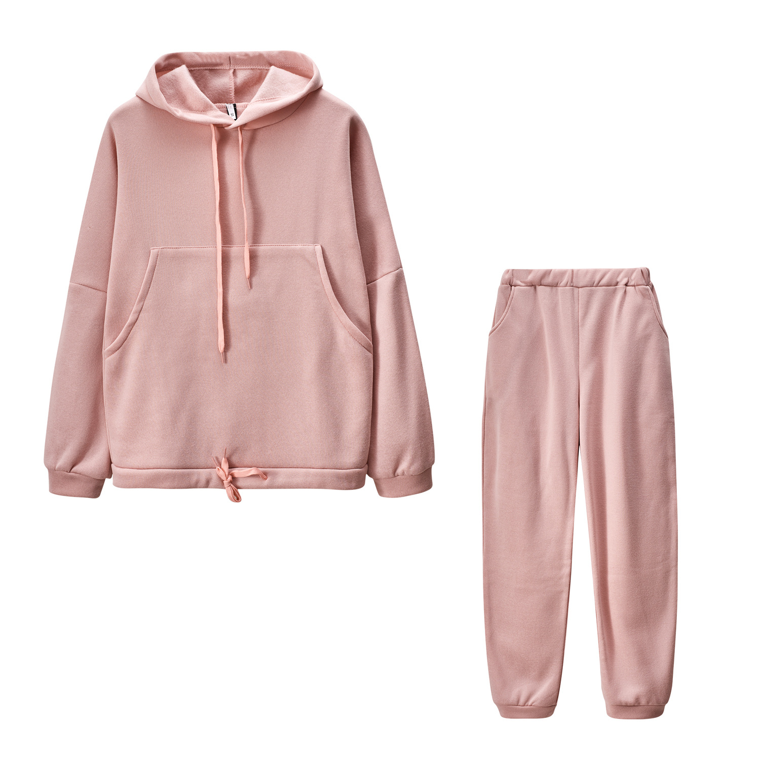 Two Piece Fall Winter Hooded And Fleece Sweater Pants Casual Ladies Sports Suit
